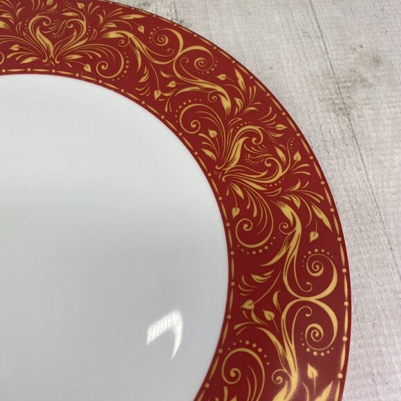 Chris Madden JC Penny MONTALIRA RED Gold Scroll Porcelain Dinner Plate Set 4 - Picture 15 of 16